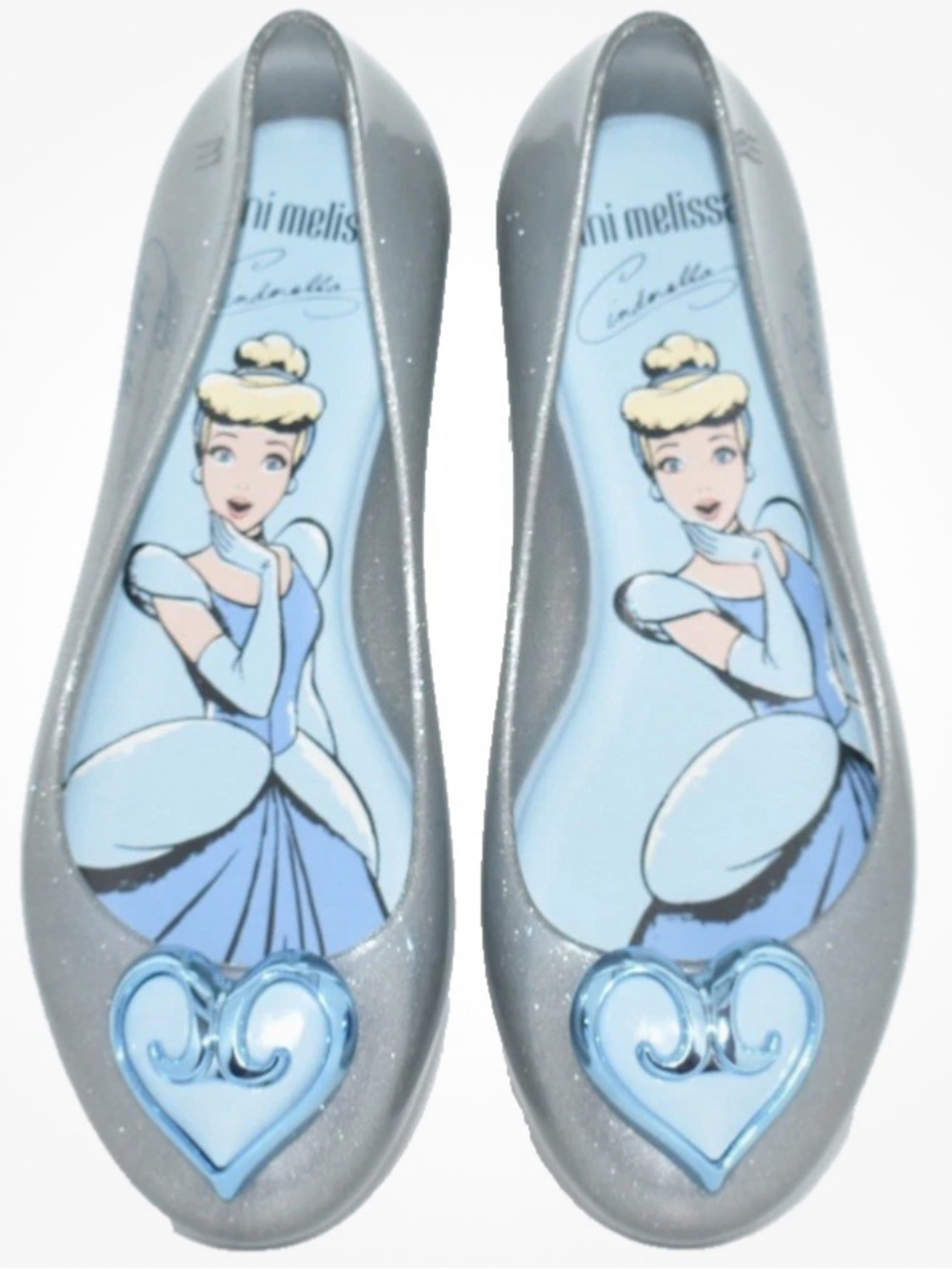 Mini Melissa Sweet Love Disney Cinderella Glittery Gray Jelly Flats Shoes (1)